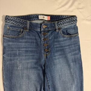 CAbi High Rise Blue Jeans with Braided Waistband